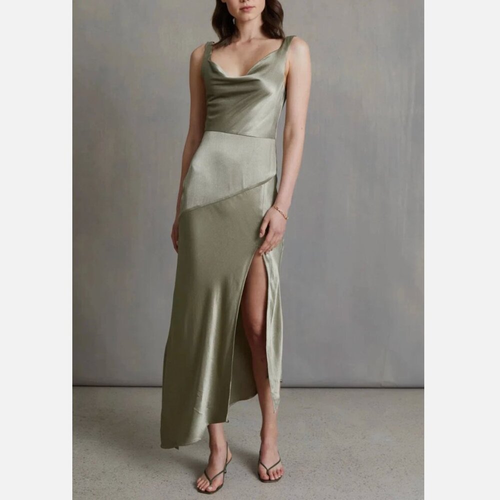 Bec + Bridge Dress cowl asymmetrical maxi womens Green (size 8) wedding formal